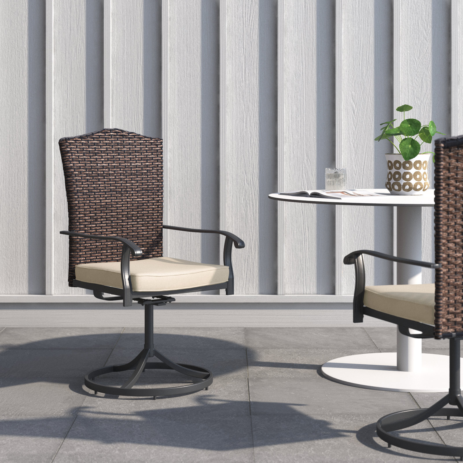 Stills outdoor metal swivel patio 2024 dining chair with cushion charlton home