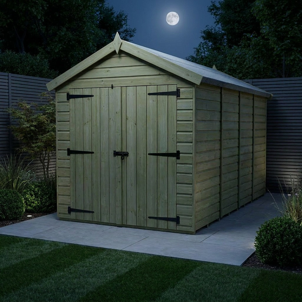 Total Sheds 8ft x 19ft Apex Garden Shed - Double Door - No Windows - Pressure Treated Timber - UK Manufactured