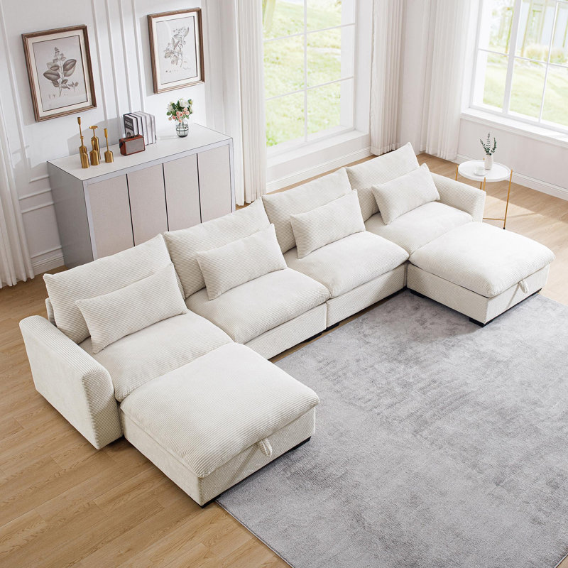 Canapés modulaires en velours côtelé Big Big, Velours côtelé beige