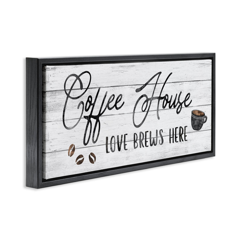 «Coffee Brew Love Brews Here», Cadre flottant noir de jais, H 14 po x l 31 po