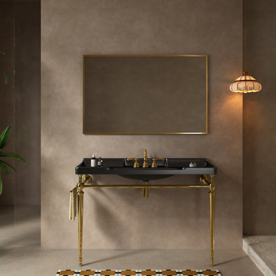 Lavabo de console de salle de bain 48 pouces en céramique traditionnelle blanche glam avec pieds de support autoportants dorés