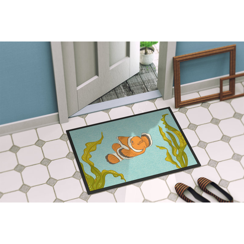 Tapis de porte d’extérieur anti-dérapant matin fish, Rectangle 24 po x 36 po
