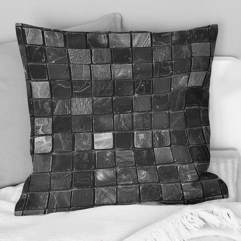 Carreau de mosaïque gris moderne I - Coussin décoratif moderne, H 16 po x l 16 po