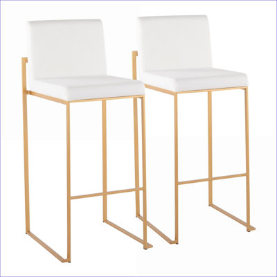Ensemble de 2 chaises de bar à haut dossier contemporain LumiSource LumiSource, structure en acier velours blanc doré pour adultes