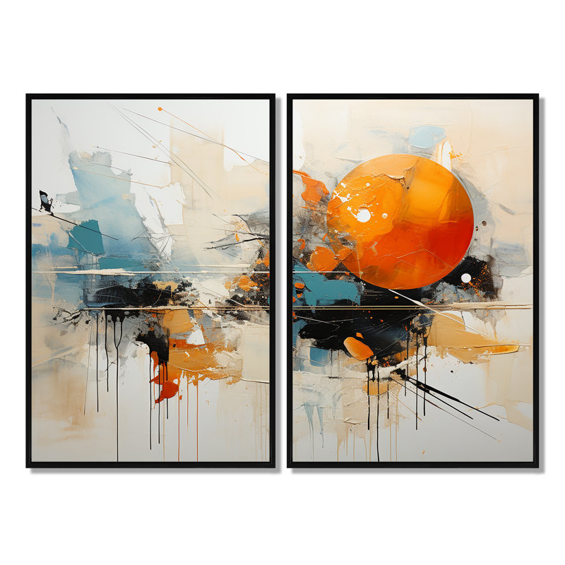 Ciprianna - Ensemble de 2 barrages abstraits, Black, 36" H x 48" W, Impression encadrée flottante