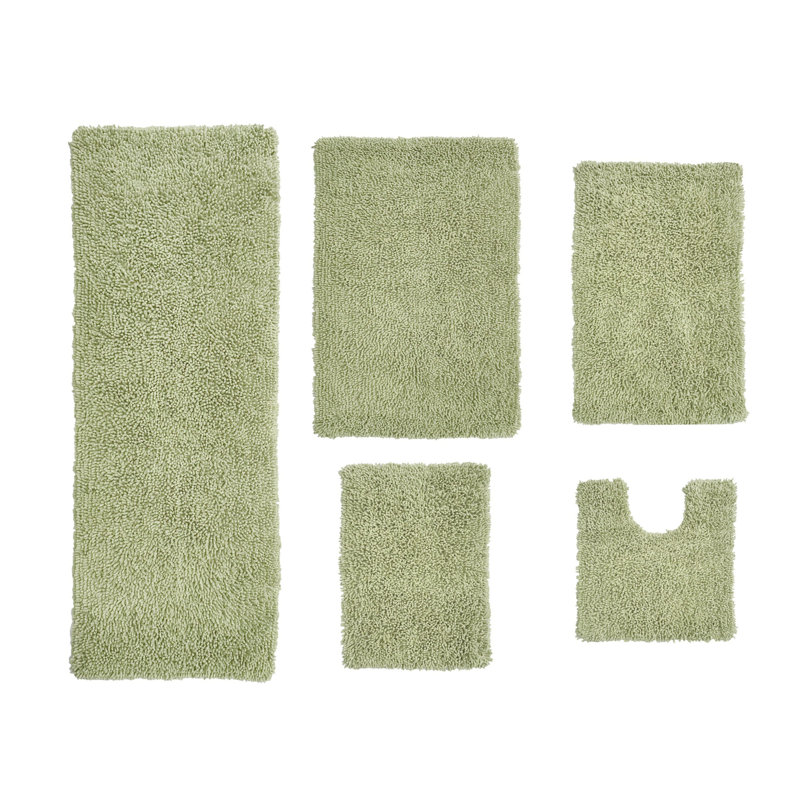 Hazley Plush 100% Cotton 5 Piece Bath Rug Set, Sage