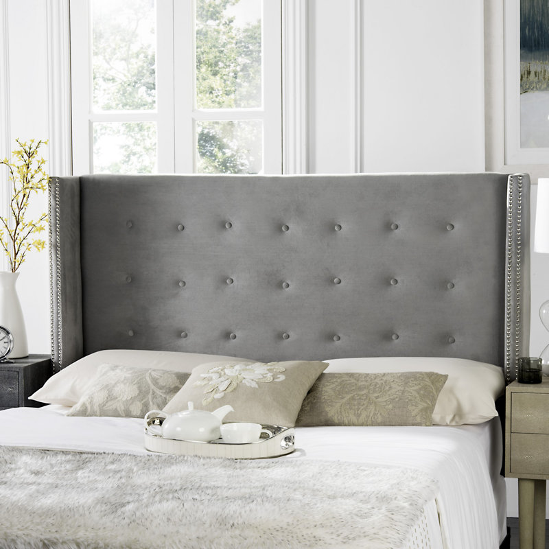 Burch Upholstered Headboard, Velvet Pewter, Full