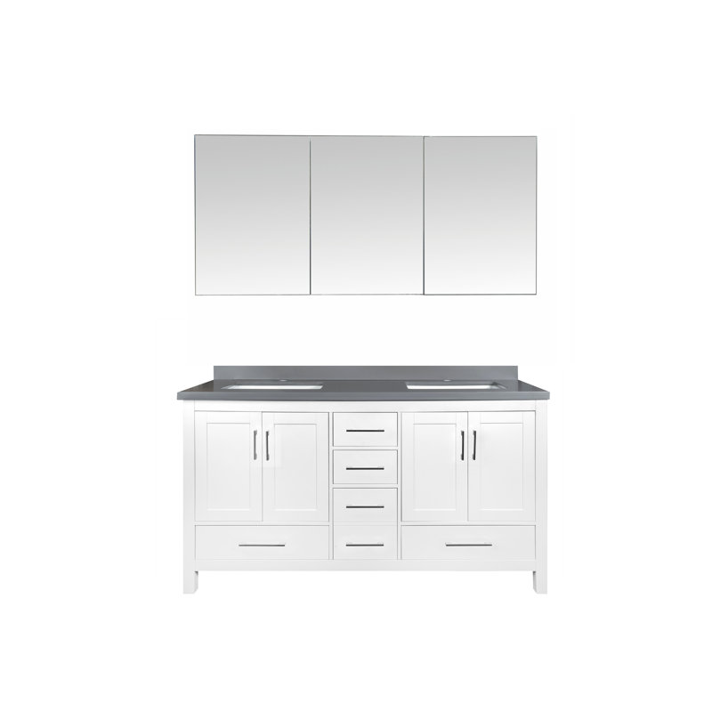 Ensemble de meuble-lavabo double 63 po avec miroir UGashik, Gris, Bleu royal