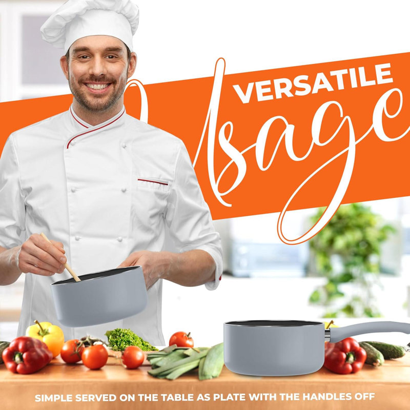 Casserole antiadhésive à poignée détachable de 2 pintes avec couvercle en verre pour une utilisation polyvalente dans la cuisine ou le restaurant