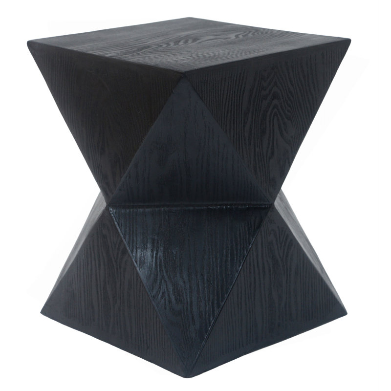 14.25" Prismatic Symmetry Concrete Side Table With Smooth Wood Grain Texture And Modern Prismatic Shape – Weather-Resistant Accent For Patio, Garden, Or Balcony
