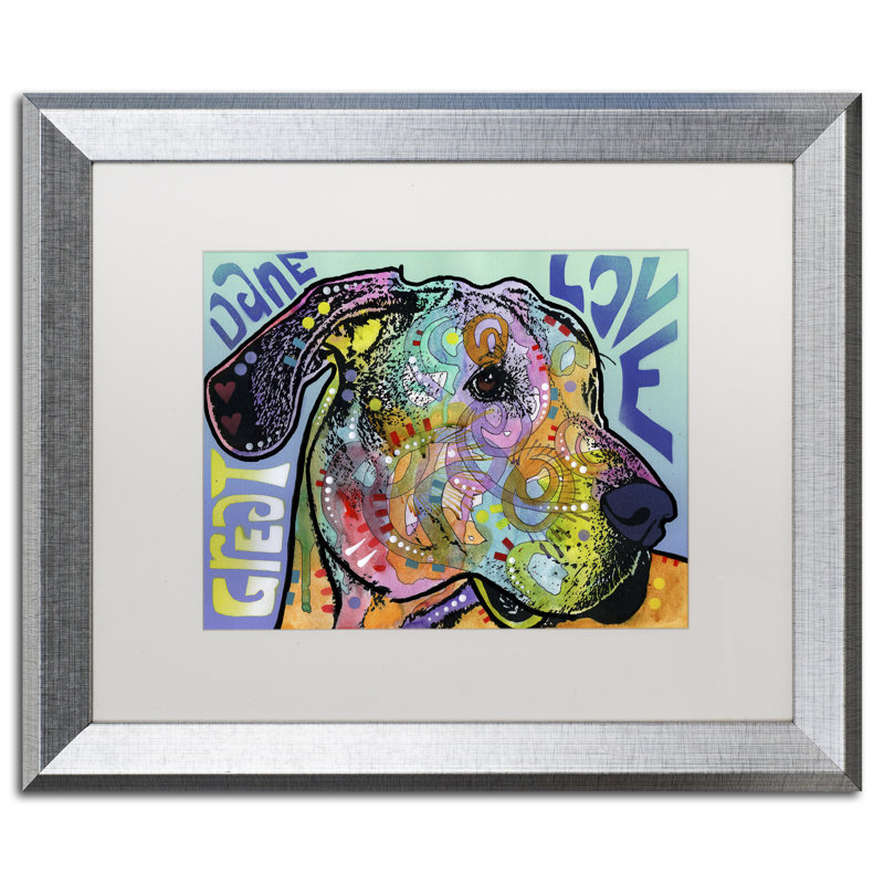 «Great Dane Luv» par Dean Russo, impression encadrée, H 16 po x l 20 po x P 0,5 po, Blanc, Brown Framed