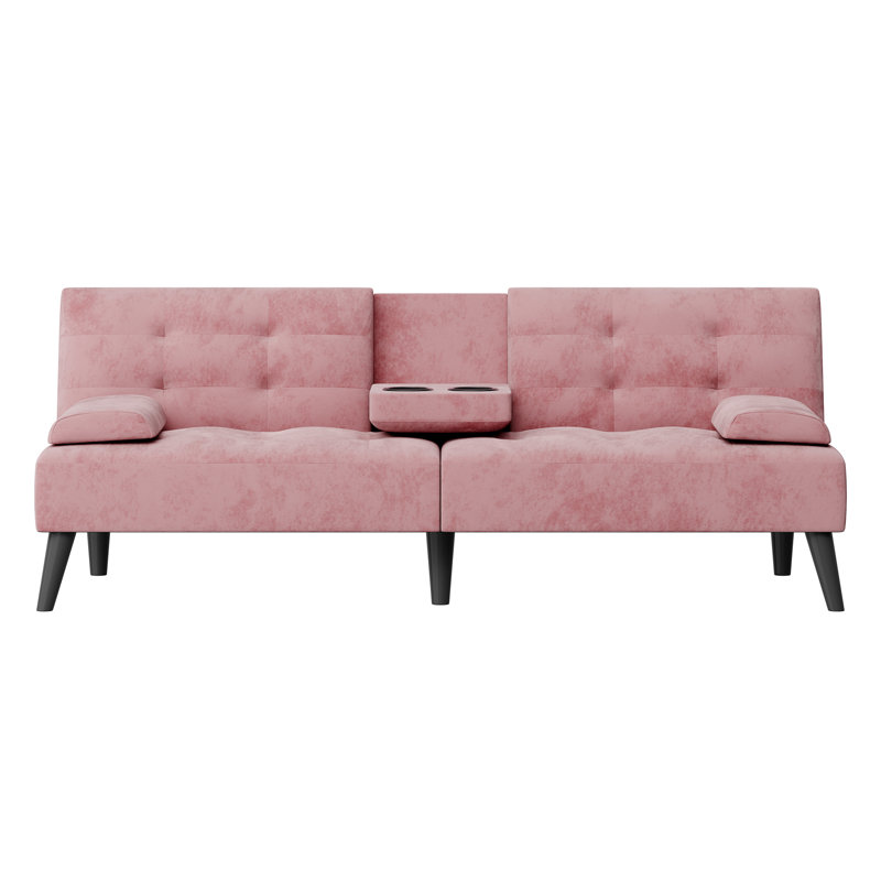 Canapé-lit futon convertible Aldiana, Velours rose
