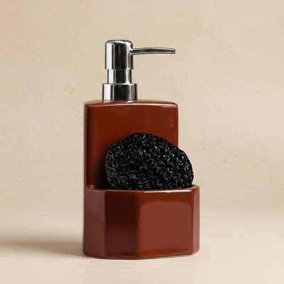 Ceramic Kitchen Caddy With Refillable Dish Soap Pump And Sponge Holder