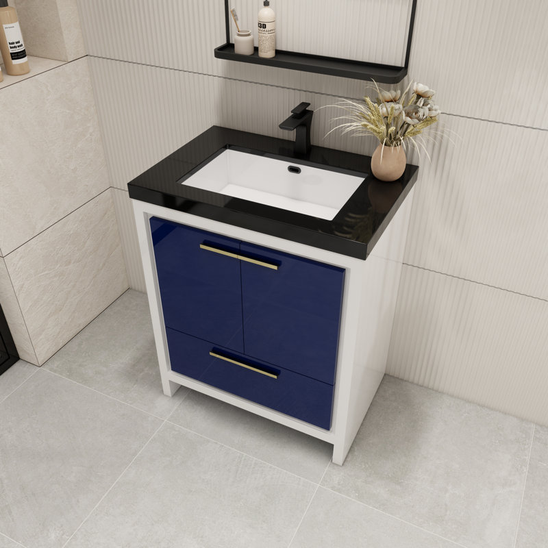 Ensemble de meuble-lavabo simple 30 po Enochville, Bleu nuit ultrabrillant