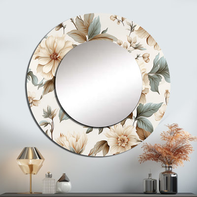 Vintage Florals - Plants Mirror, Boho Round Unique Wall Mirror, Printed Metal Art