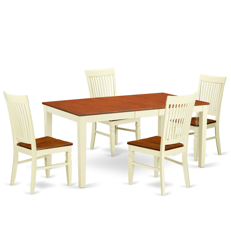 5 Piece Dining Room Table Set Includes a Rectangle Kitchen Table with Butterfly Leaf and 4 Dining Chairs, Buttermilk & Cherry