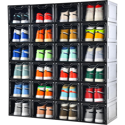 Paquet de 12 boîtes de rangement magnétiques pour chaussures, organisateur de chaussures empilable pour espadrilles, talons hauts, sandales, convient à la taille américaine 12, boîtes à chaussures en plastique durable