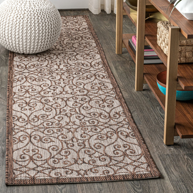 Haggerty Vintage Filigree Textured Weave Taupe/Espresso Indoor/Outdoor Rug
