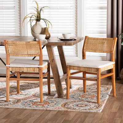 Bali & Pari Chatura Natural Rattan And Mahogany Wood 2-Piece Dining Side Chair Set – Handwoven Wicker Dining Chair With Angled Back, Coastal Boho Seating For Dining Or Kitchen