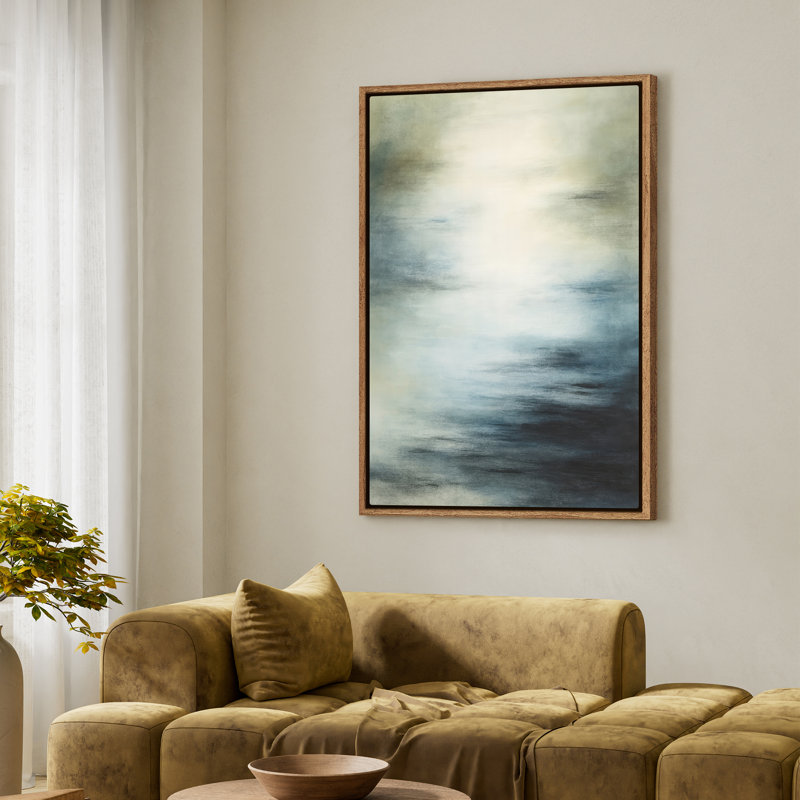 Framed Canvas Wall Art - Blue Abstract Landscape Wall Prints for Bedroom - 24"x36", Natural, 36" H x 24" W