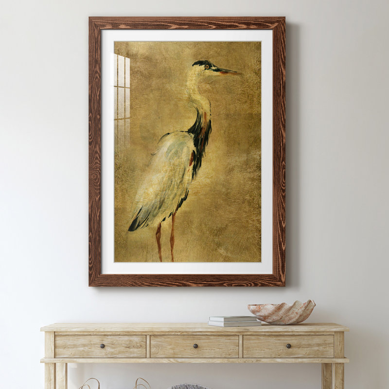 Gold Crane at Dusk I - impression, H 24 po x l 18 po x P 1,5 po, Papier avec cadre érable