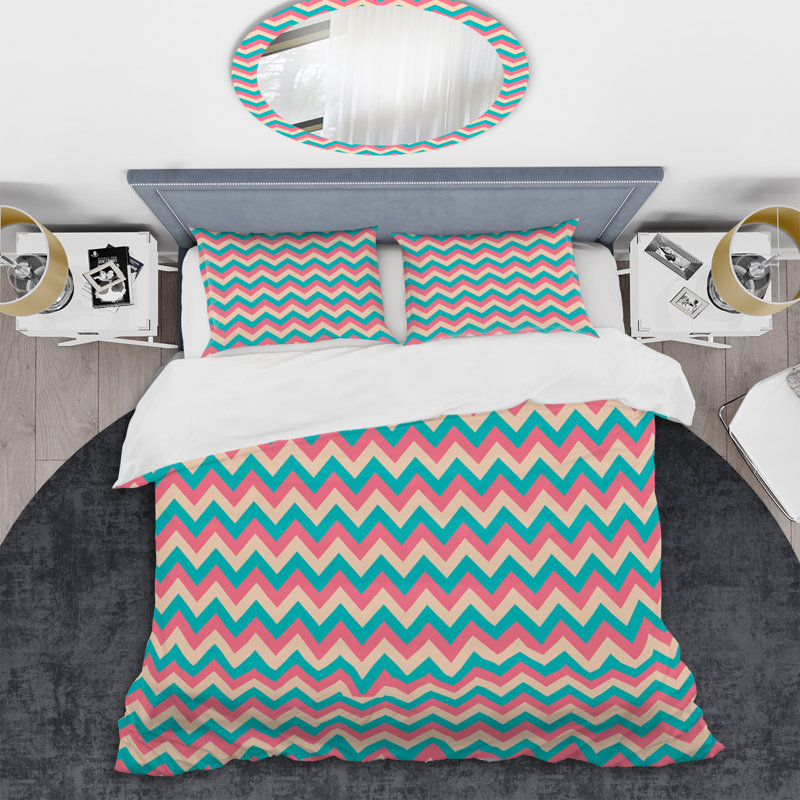 Ensemble de housse de couette en microfibre vert / rose / crème 2 pièces, Housse de couette grand et 2 taies décoratives