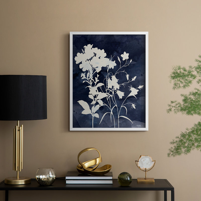 Indigo Botanical II Revisited Framed Print - Solid Wood, 21" H x 17" W, White