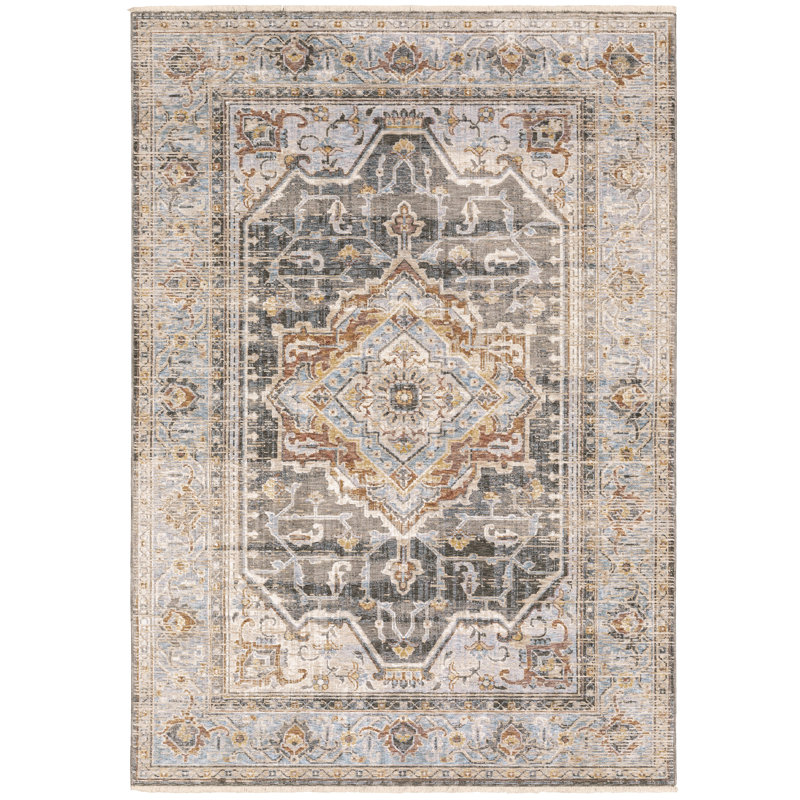 Tapis gris tissé à la machine Milbury, Rectangle 6 pi 7 po x 9 pi 9 po