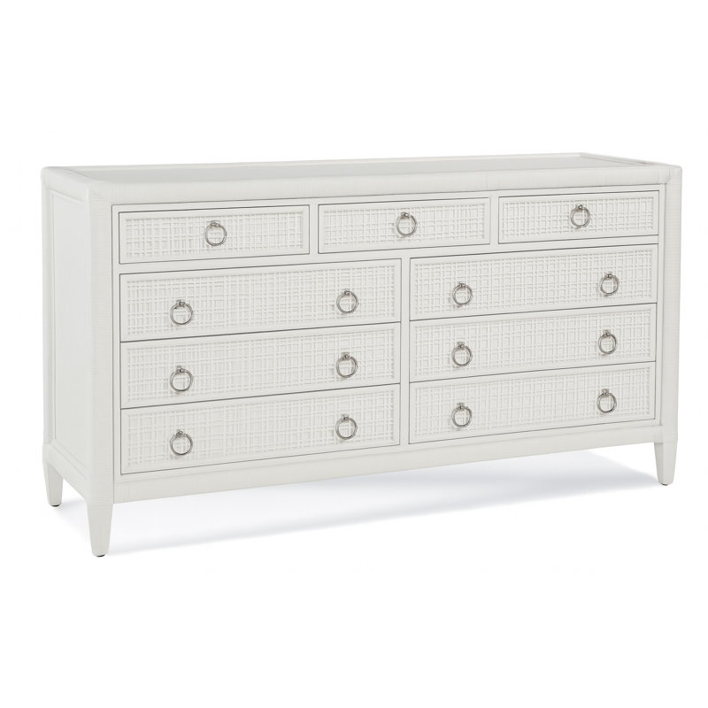 Monterey 9 Drawer Wicker Dresser, Frost White, Yes, Satin Nickel
