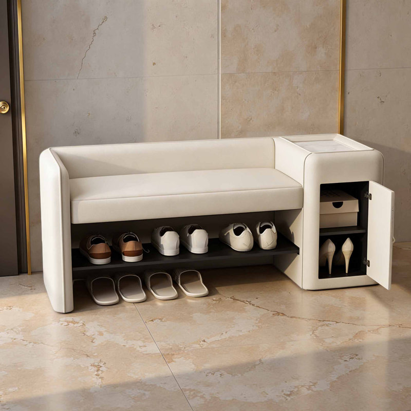 Rangement à chaussures en bois massif H 21,65 po x l 39,37 po x P 15,75 po, H 21,65 po x l 47,24 po x P 15,75 po, Crème
