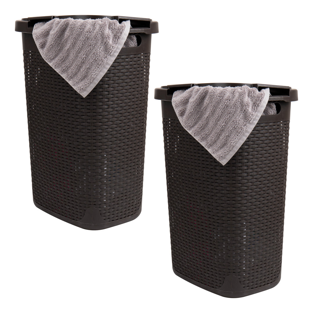 60L Slim Laundry Hamper, Clothes Basket, Lid, Wicker Style, Plastic The Twillery Co.®