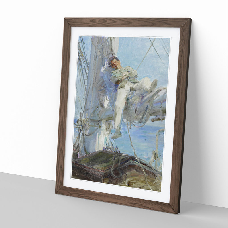 Sleeping Sailor by Henry Scott Tuke - Picture Frame Painting, Walnut Framed, 48cm H x 36cm W x 2cm D