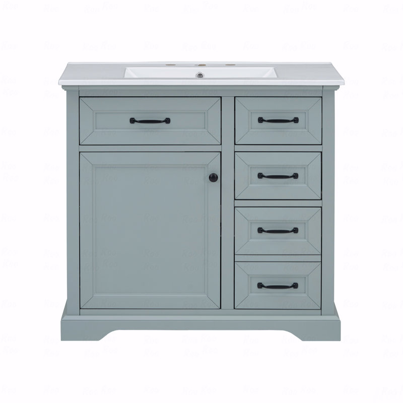 Meuble-lavabo 36 po avec lavabo, lavabo en céramique, 2 tiroirs basculants, charnières de porte à fermeture en douceur, Vert