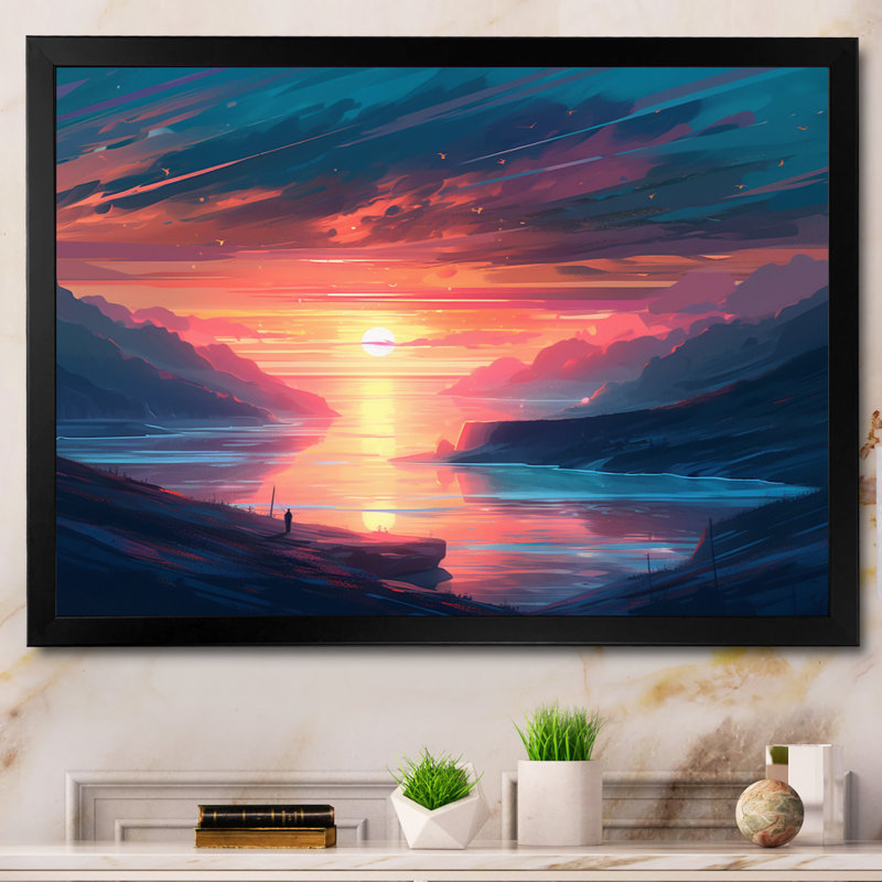 «Stunning Sunset Over The Lake And Mountains I», reproduction d'art sur toile, H 12 po x l 20 po x P 1 po, Noir