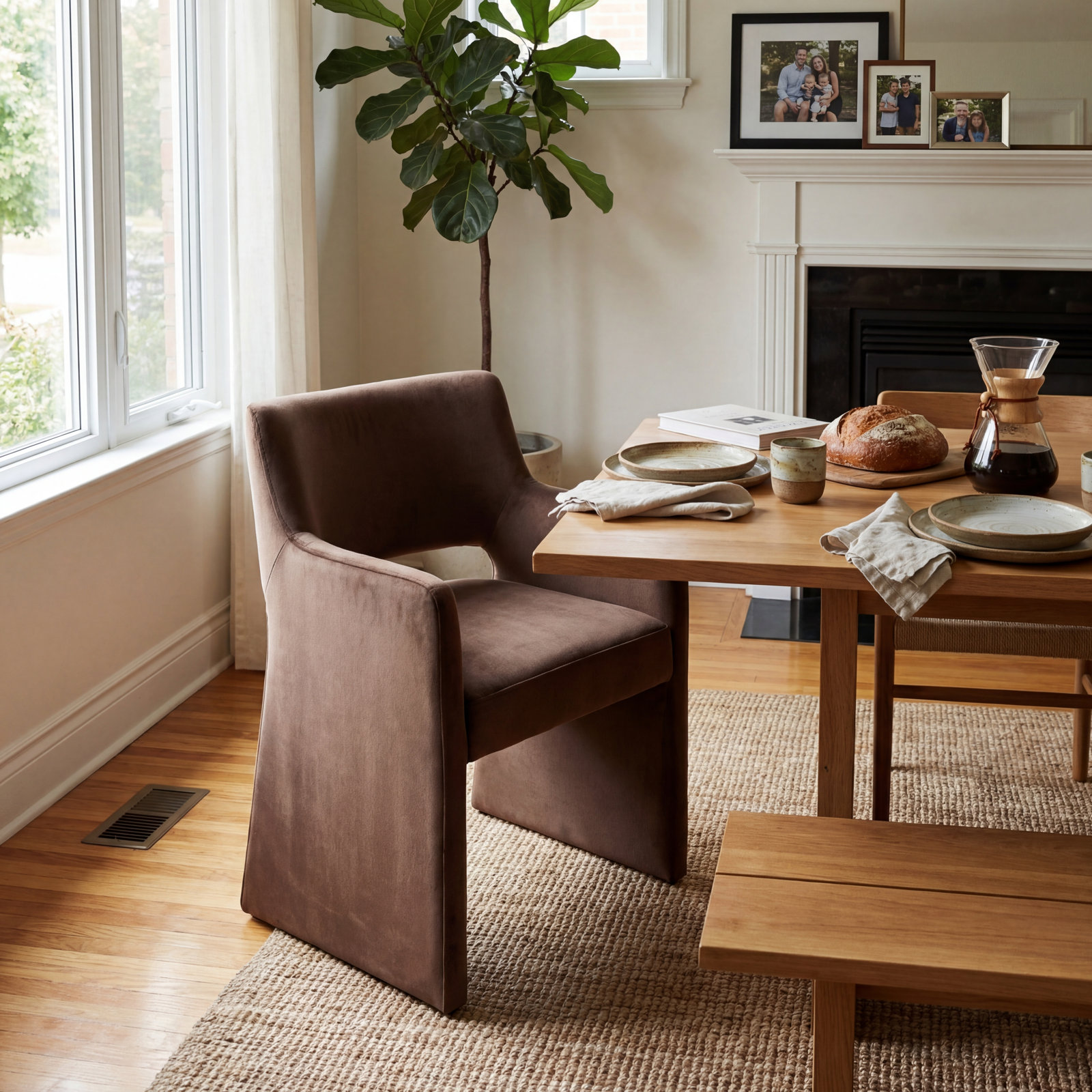 Camillo Velvet Dining Armchair, Brown