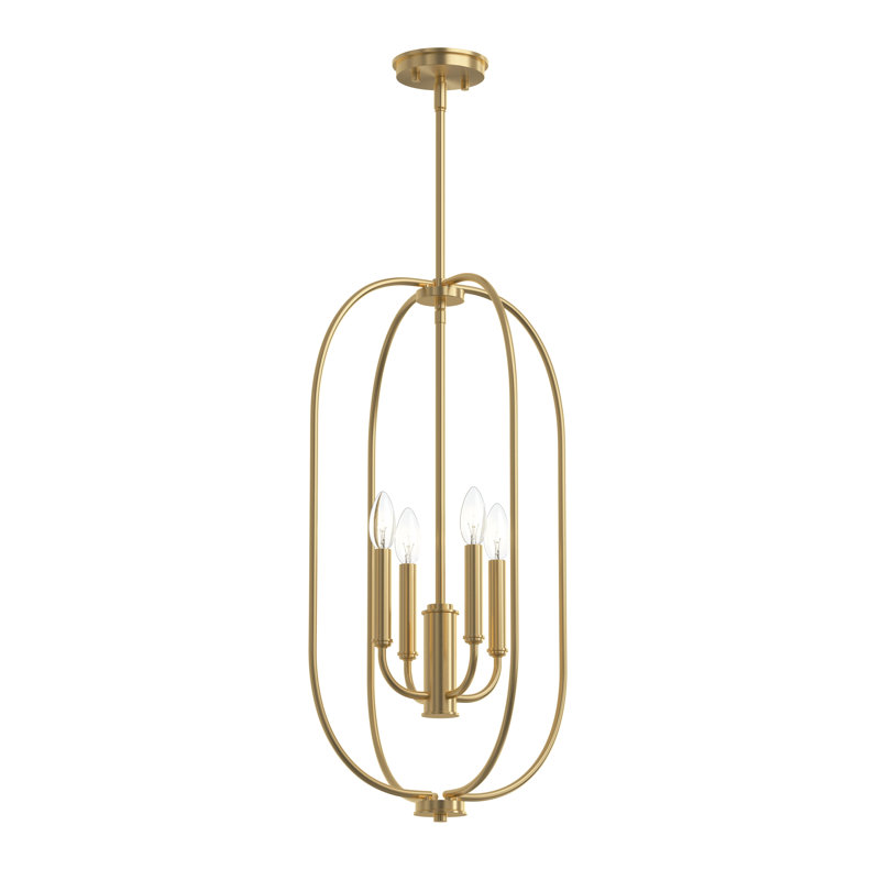 Luminaire suspendu pour vestibule quatre lumières Reines, Or brossé