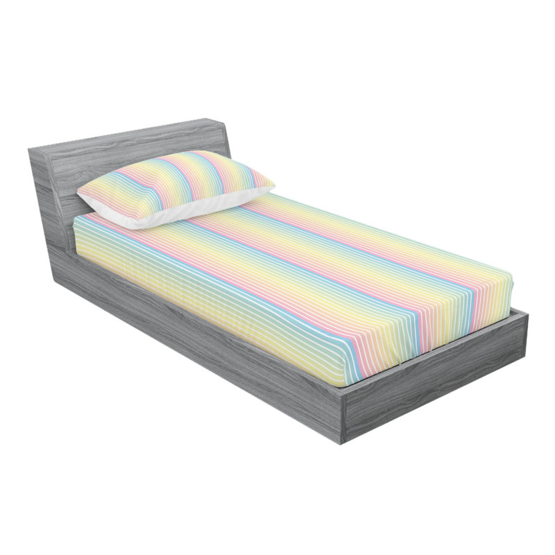 Microfiber Striped Sheet Set, Pink/Yellow/Blue Striped, Twin Sheet Set with Fitted Sheet