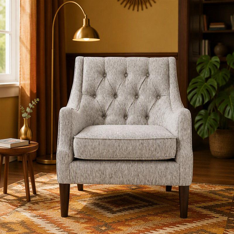 Charmant fauteuil d'appoint capitonné pour des espaces de vie élégants, Grey Polyester