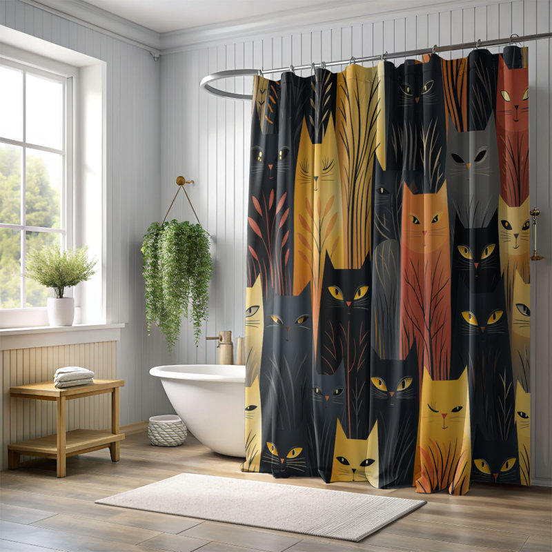 Bewitched Felines - Premium Shower Curtain, 74"H x 71"W