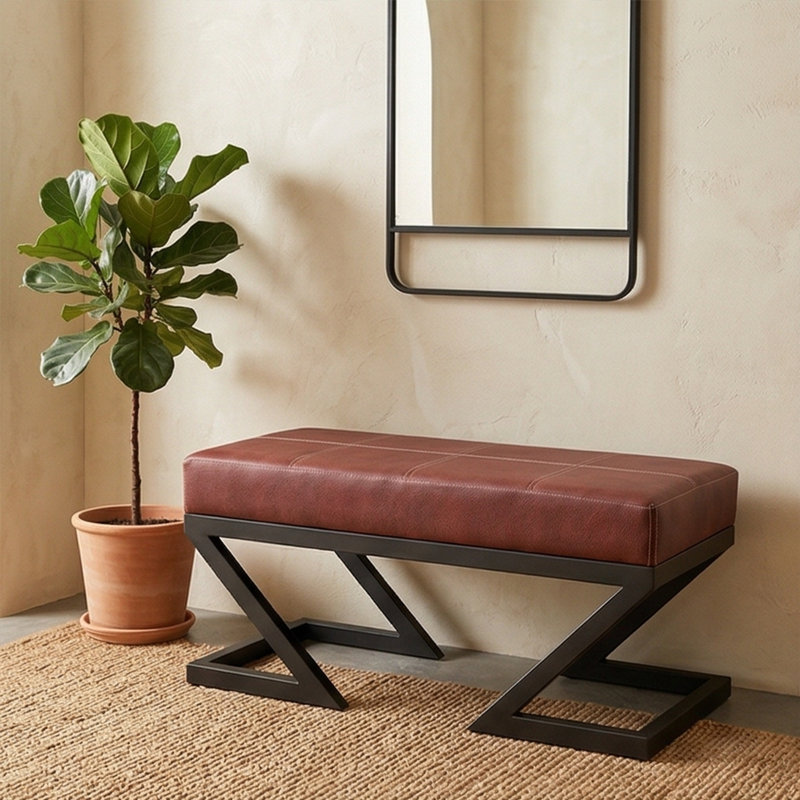 Cathaleen PU Leather Upholstered Bench, Claret Red