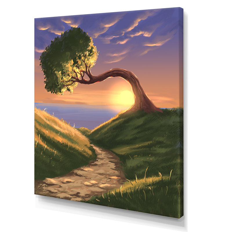 «Video Game Fantasy Tree Sunset Scenery», reproduction d'art sur toile, H 12 po x l 8 po x P 1 po, Toile tendue