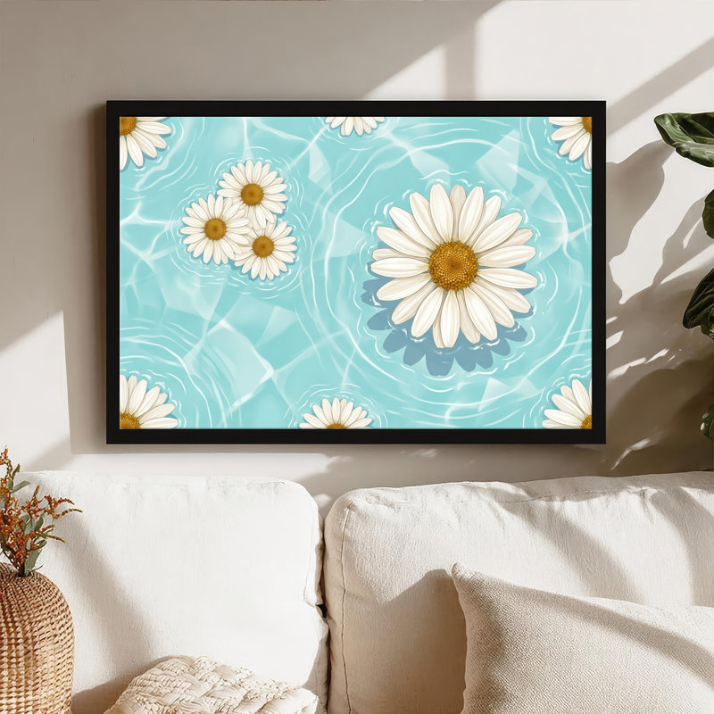 «White Daisies» flottant dans l'eau turquoise, art mural, H 24 po x l 36 po