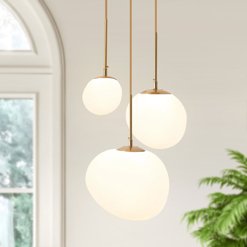 Lustre globe à 3 lumières à intensité variable avec abat-jour blancs irréguliers