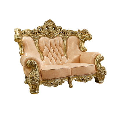 European Style High-end Solid Wood Sofa 74.8'' Leather Loveseat