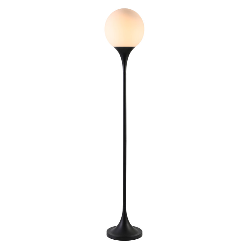 Calan Mahdi Torchiere Floor Lamp with Glass Shade, Black