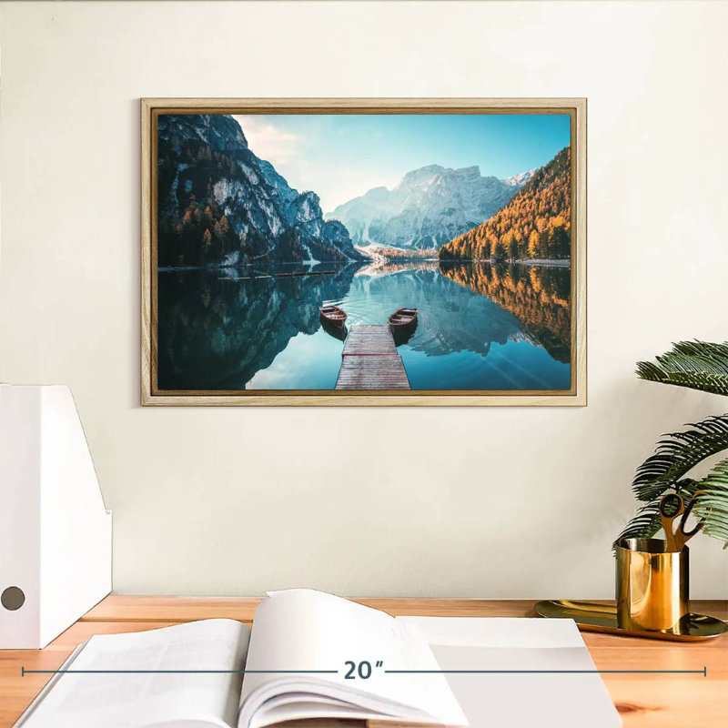 Jetée du lac Braies, Cadre flottant en bois naturel, 13 po x 9 po