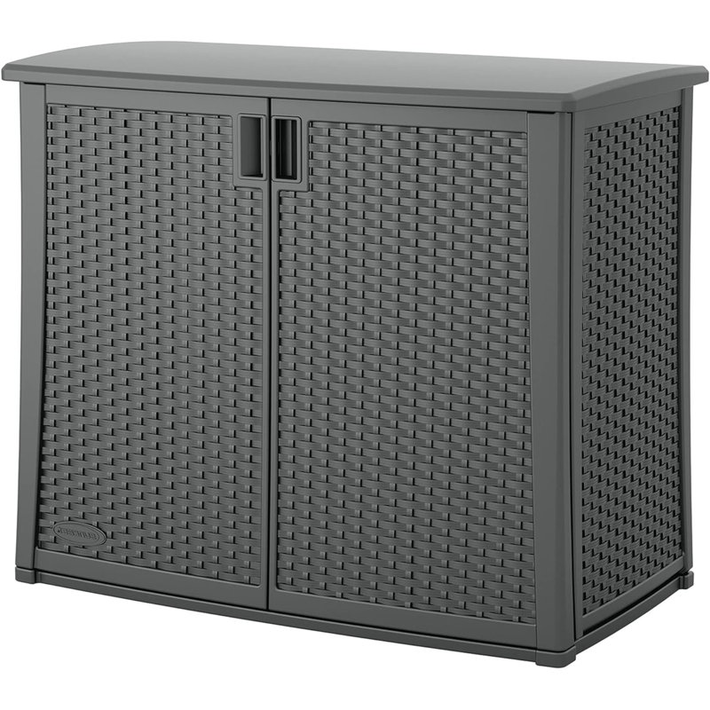 Cool Gray Lockable Wicker Plastic Outdoor 2-Door Cabinet
