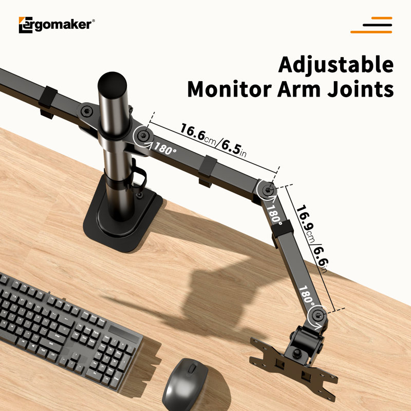 ERGOMAKER Dual Monitor Mount for Desk, Monitor Stand Holds 2 Computer Screens Fits 13" to 27", Heavy Duty Fully Adjustable Monitor Arm with C-Clamp and Grommet Base, VESA 75x75 100x100mm, Black