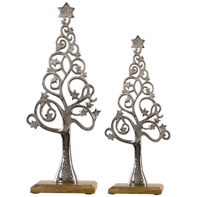 Décorations de Noël en métal Starry Trees - 18,5 po - ensemble de 2, Argent