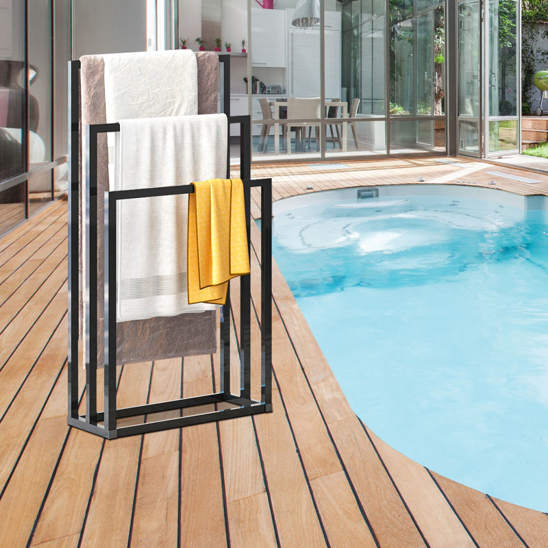 Porte-serviettes et organisateur de salle de bain en métal sur 3 niveaux, Noir